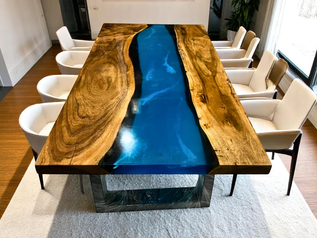  Blue River Epoxy Dining Table Centerpiece